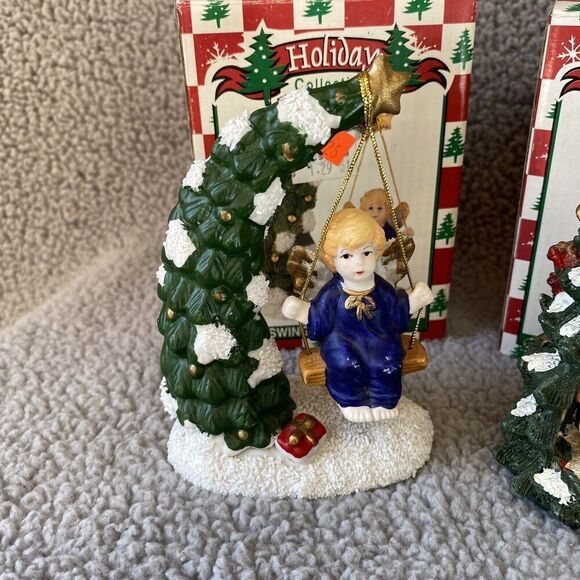 3 World Bazaars Holiday Collection Figurines Swinging Angel Cherub Holiday Tree - Picture 2 of 15
